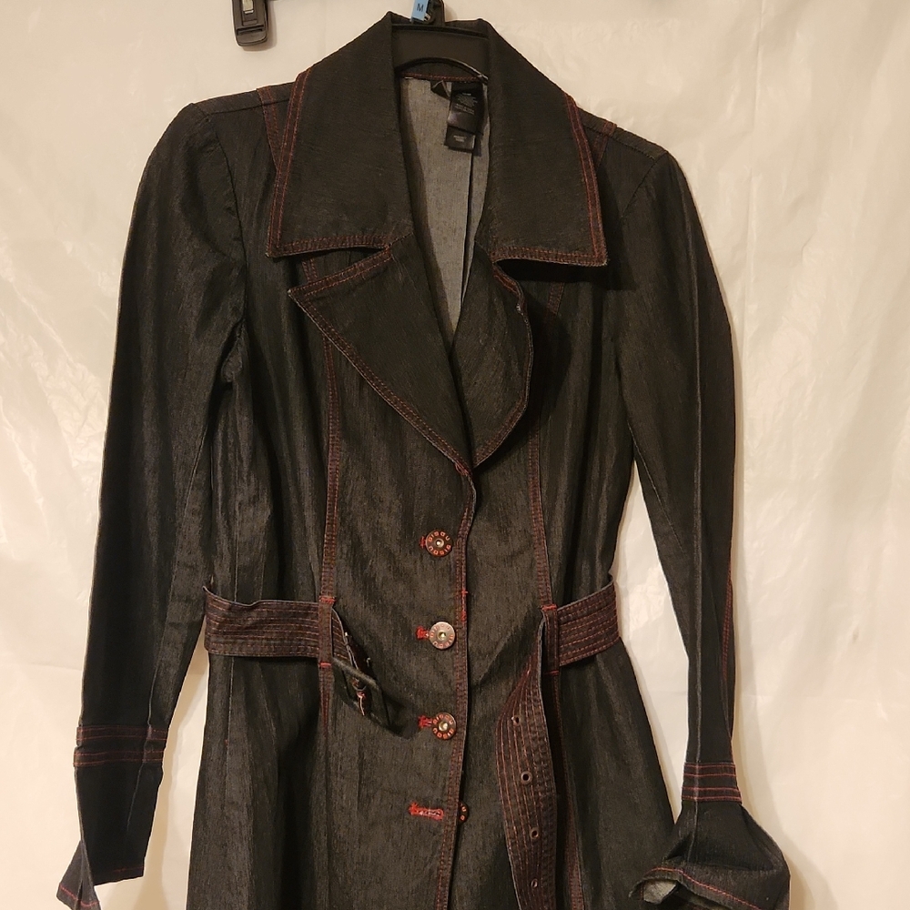 Bisou Bisou Black Trench Coat with Red Accents